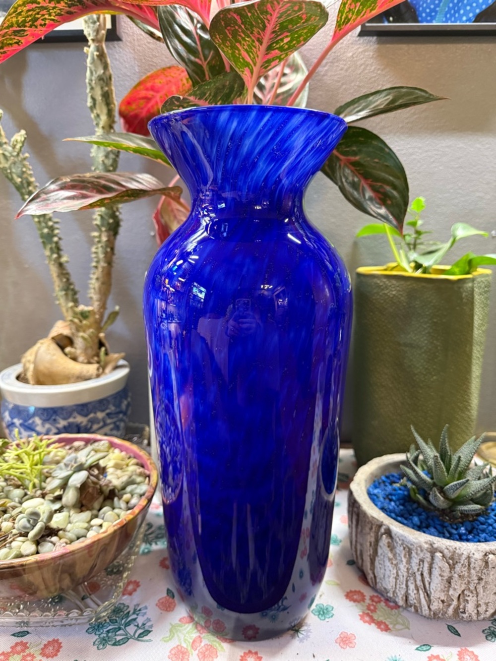 Cobalt Blue Blown Art Glass Vase - Decorative Home Accent